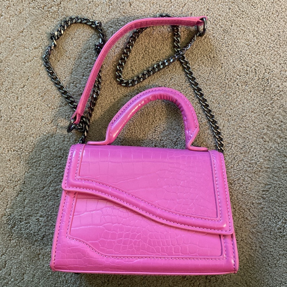 NWOT! ZARA HOT PINK ASYMMETRIC FLAP MINI CITY BAG FAUX CROC EMBOSSED